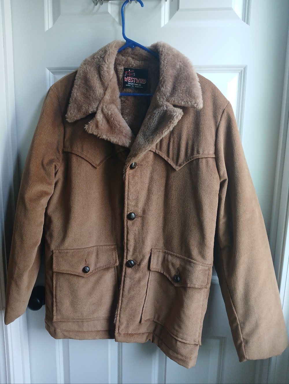 Vintage 1970s Tan Courduroy Shearling Lined Field Jacket